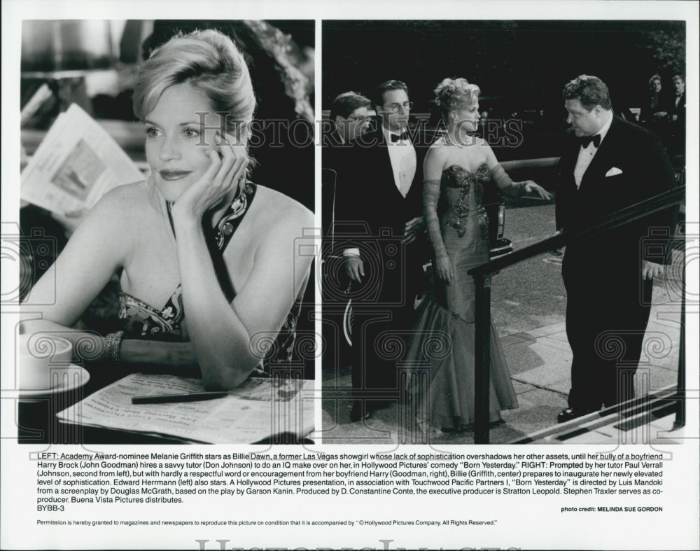 1993 Press Photo Melanie Griffith, Don Johnson, John Goodman "Born Yesterday" - Historic Images