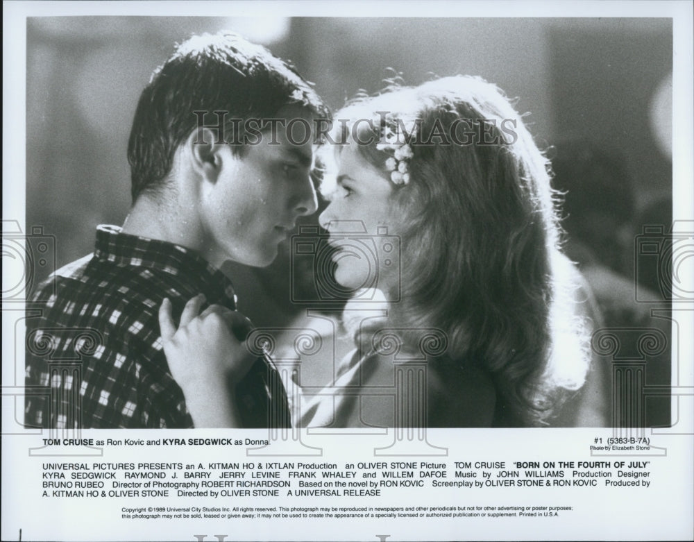 1989 Press Photo Tom Cruise, Kyra Sedgwick Star In "Born On The Fourth Of July" - Historic Images
