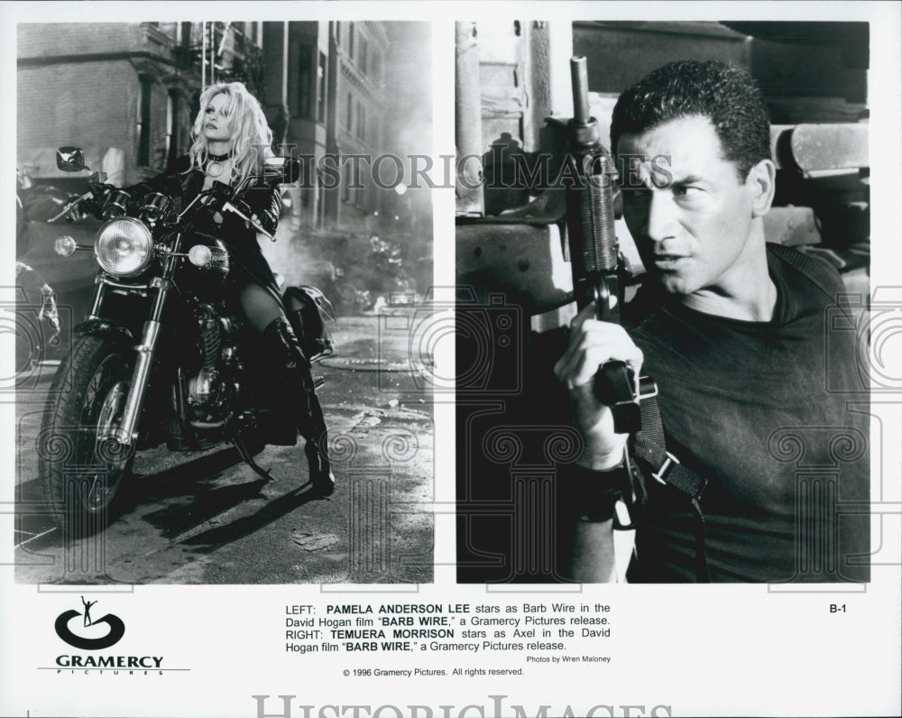 1996 Press Photo Pamela Anderson Lee, Temuera Morrison &quot;Barb Wire&quot; - Historic Images