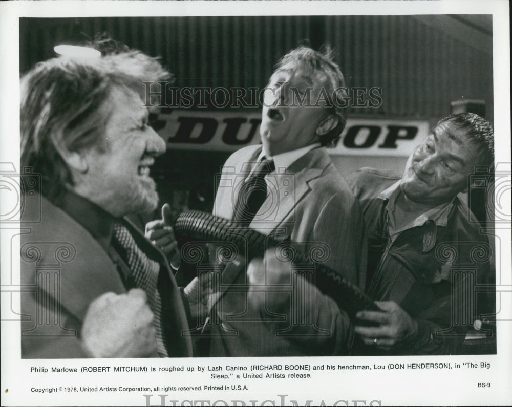 1978 Press Photo Robert Mitchum Richard Boone and Don Henderson &quot;The Big Sleep&quot; - Historic Images