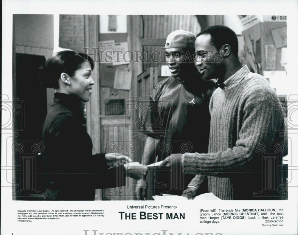 1999 Press Photo Monica Calhoun, Morris Chestnut & Taye Diggs in "The Best Man" - Historic Images