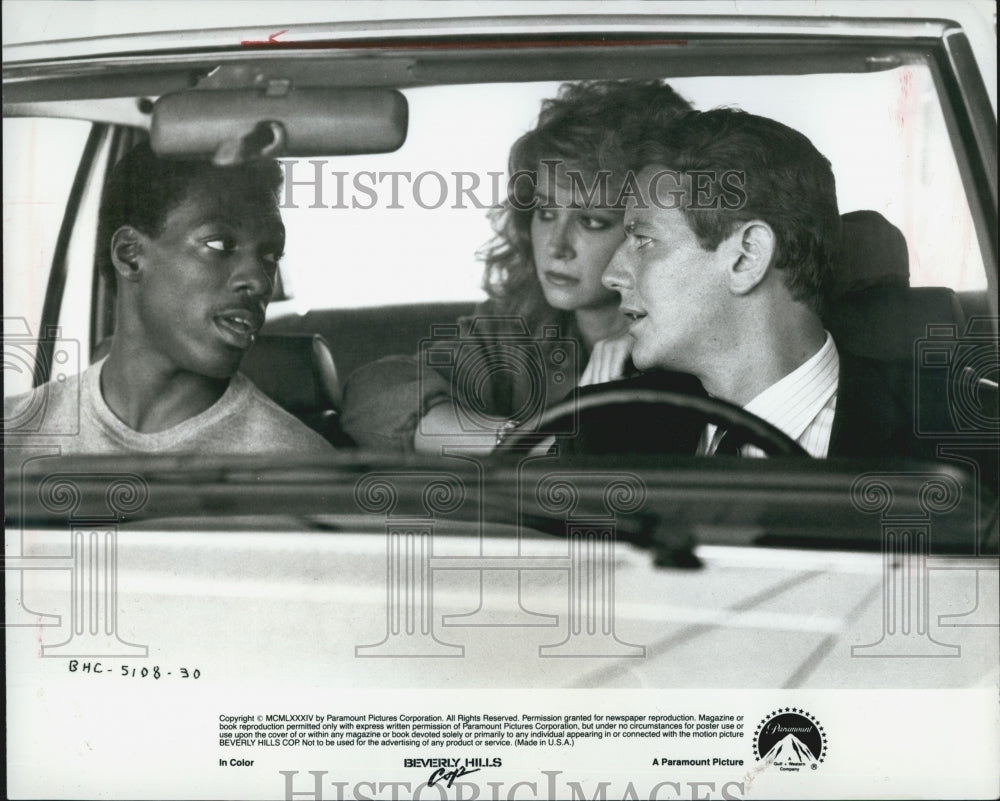 1984 Press Photo Eddie Murphy Lisa Eilbacher Judge Reinhold in "Beverly Hills - Historic Images