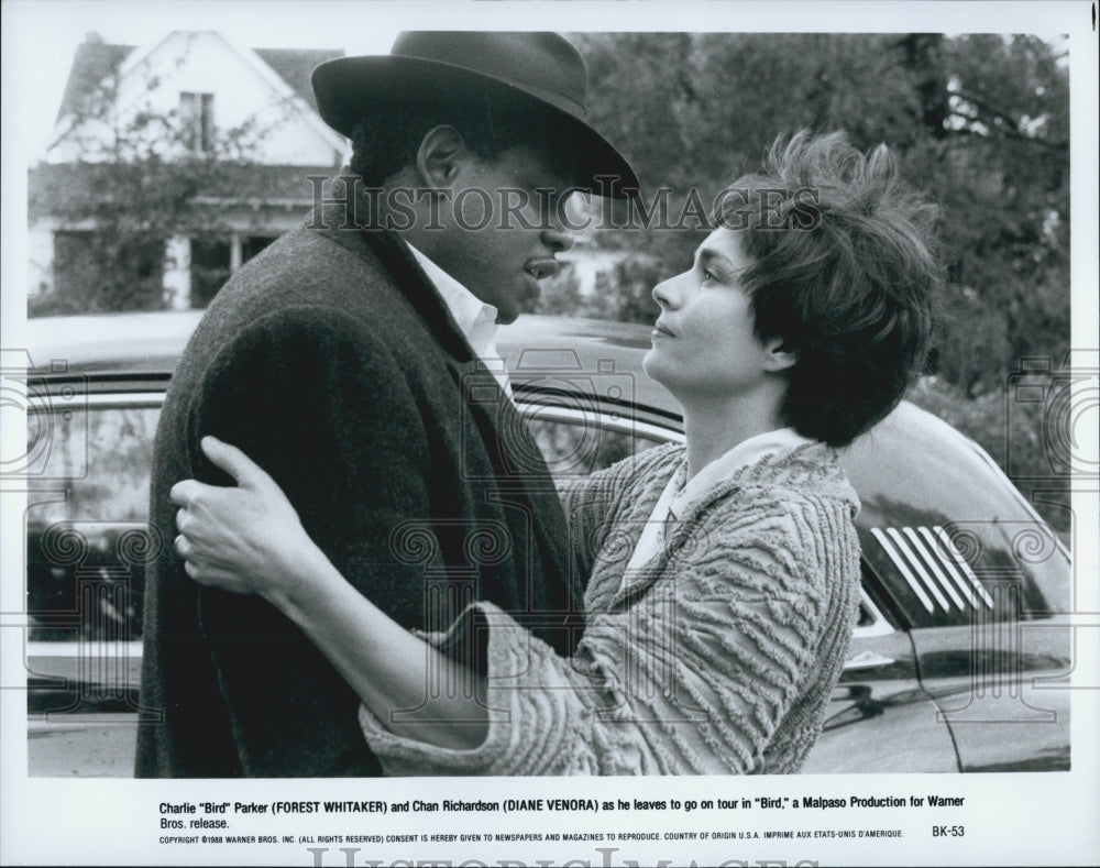 988 Press Photo Forest Whitaker and Diane Venora star in Warner Bros. &quot;Bird&quot; - Historic Images