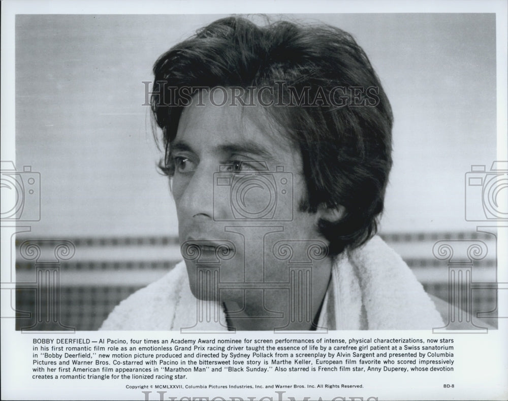 1977 Press Photo Al Pacino Stars As Grand Prix Driver in Sydney Pollack's - Historic Images