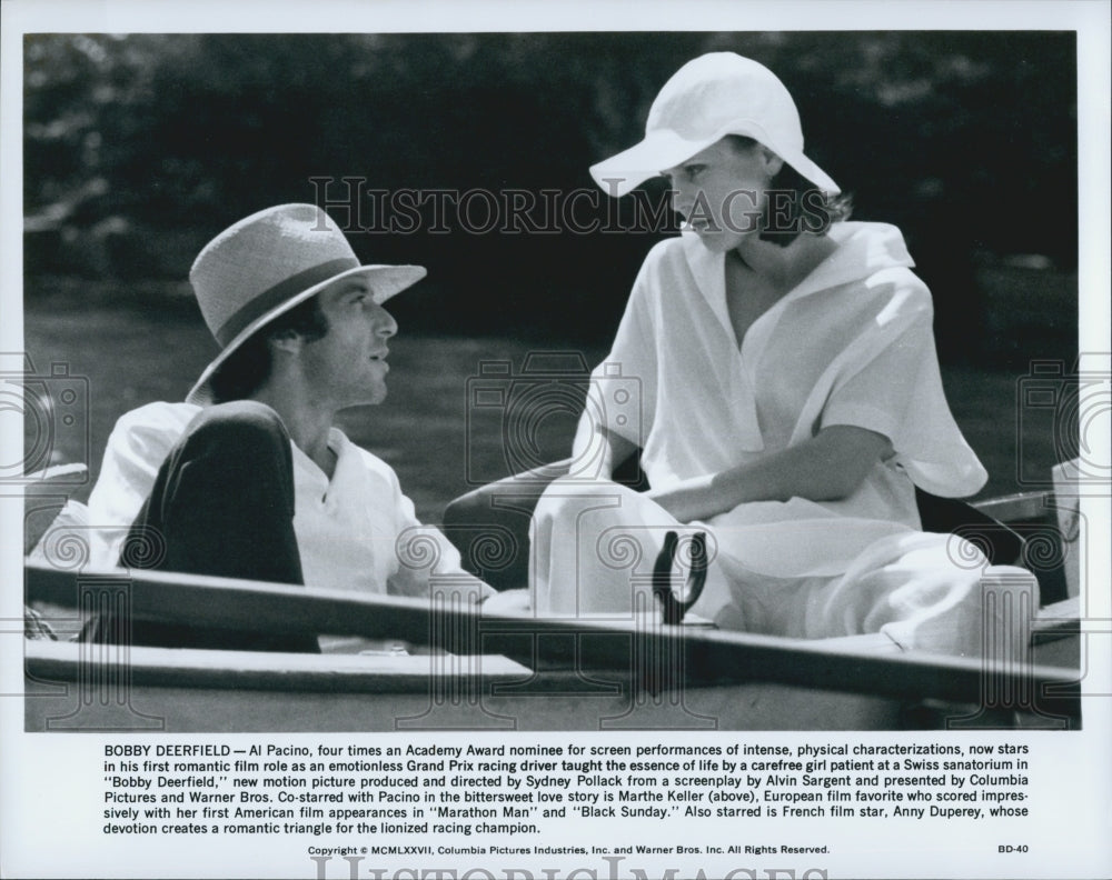1977 Press Photo Al Pacino and Marthe Keller in "Bobby Deerfield" - Historic Images