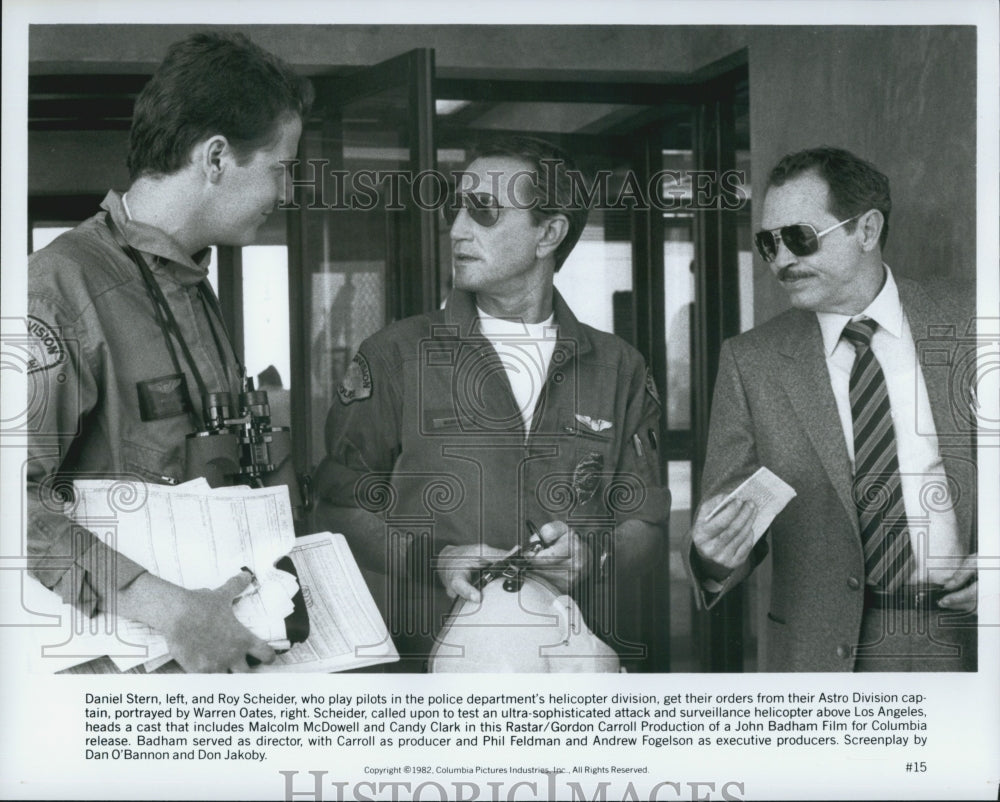 1982 Press Photo Daniel Stern Roy Scheider Warren Oates in "Blue Thunder" - Historic Images