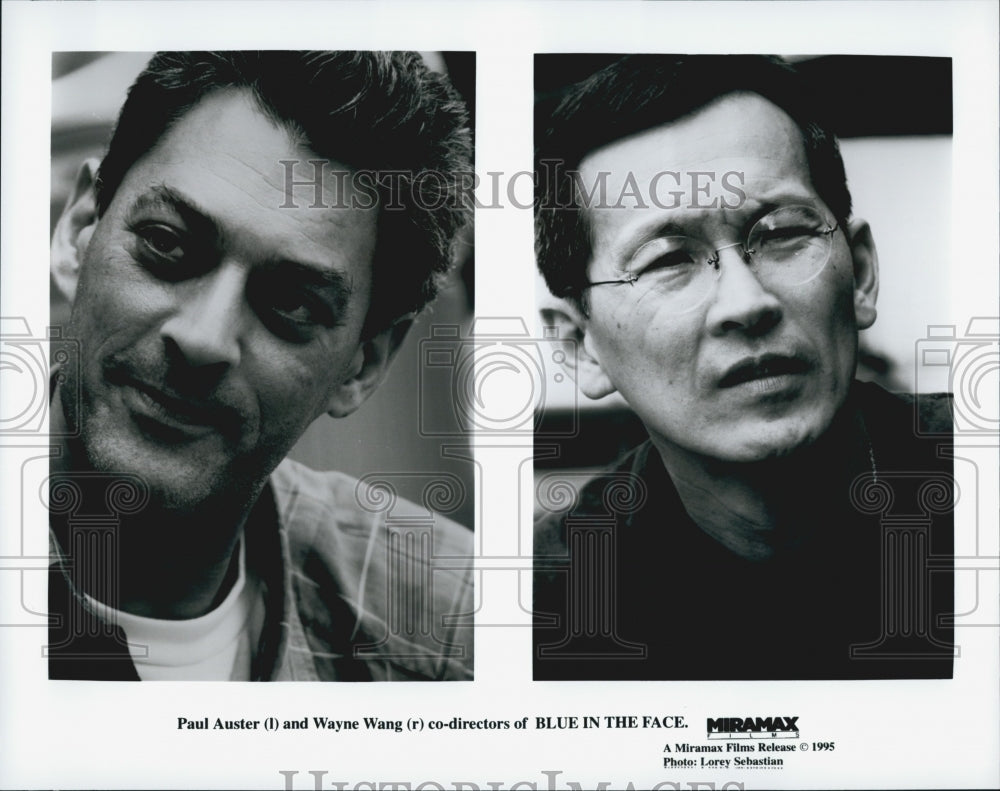 1995 Press Photo Paul Auster, Wayne Wang, co-directors of &quot;Blue In The Face&quot; - Historic Images