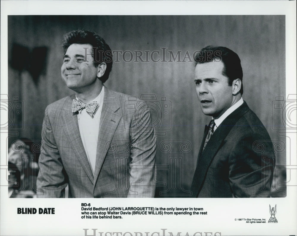 1987 Press Photo John Larroquette and Bruce Willis in "Blind Date" - Historic Images