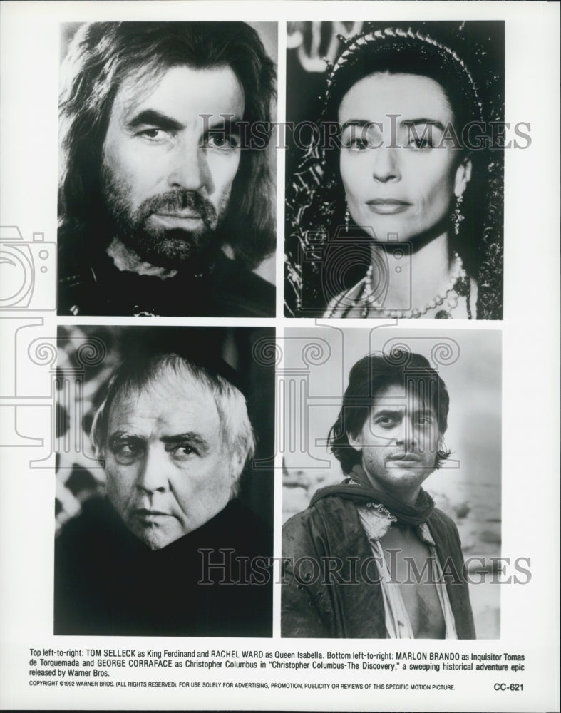 1992 Press Photo Tom Selleck, Rachel Ward, "Christopher Columbus-The Discovery" - Historic Images