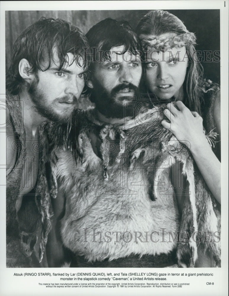 1981 Press Photo Ringo Starr Dennis Quaid Shelly Long In Caveman - Historic Images