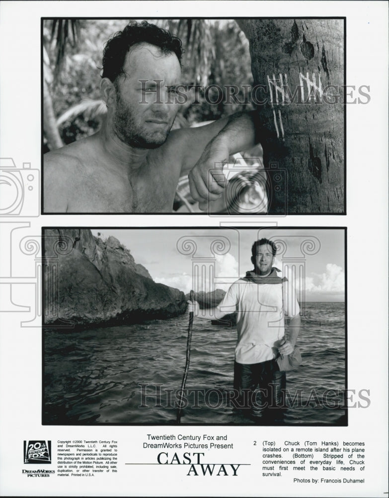 2000 Press Photo Actor Tom Hanks Starring In Drama Film "Cast Away" - Historic Images