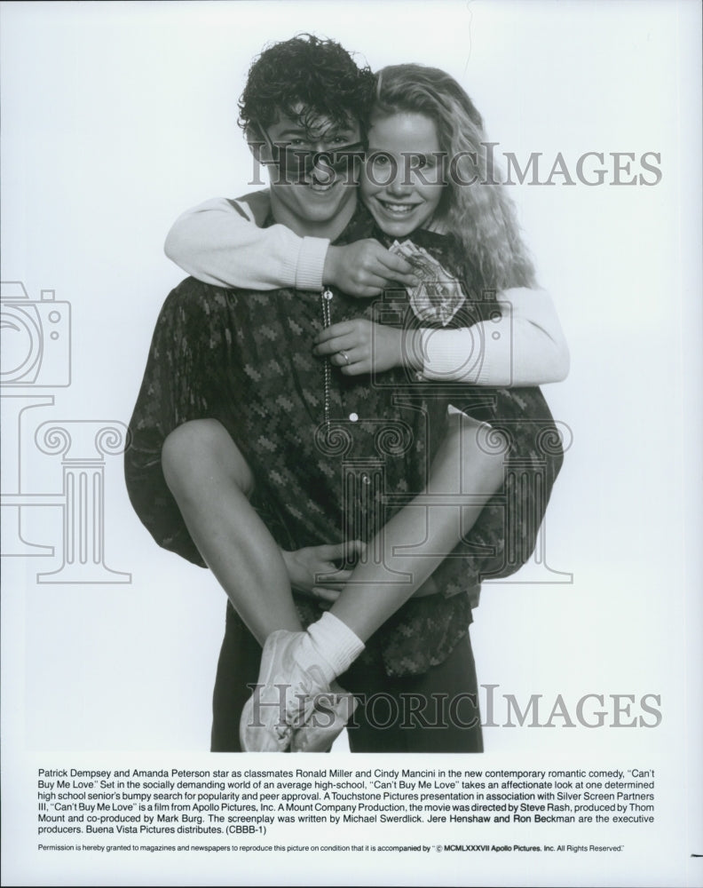 1987 Press Photo Patrick Dempsey and Amanda Peterson in "Can't Buy Me Love" - Historic Images