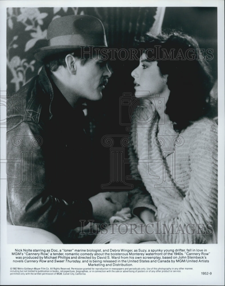 1982 Press Photo Actors Nick Nolte And Debra Winger Star In Film "Cannery Row" - Historic Images