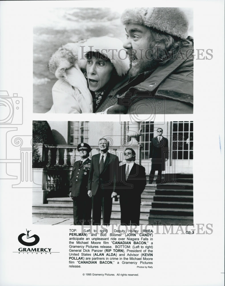 1995 Press Photo Rhea Perlman John Candy and Rip Torn in "Canadian Bacon" - Historic Images