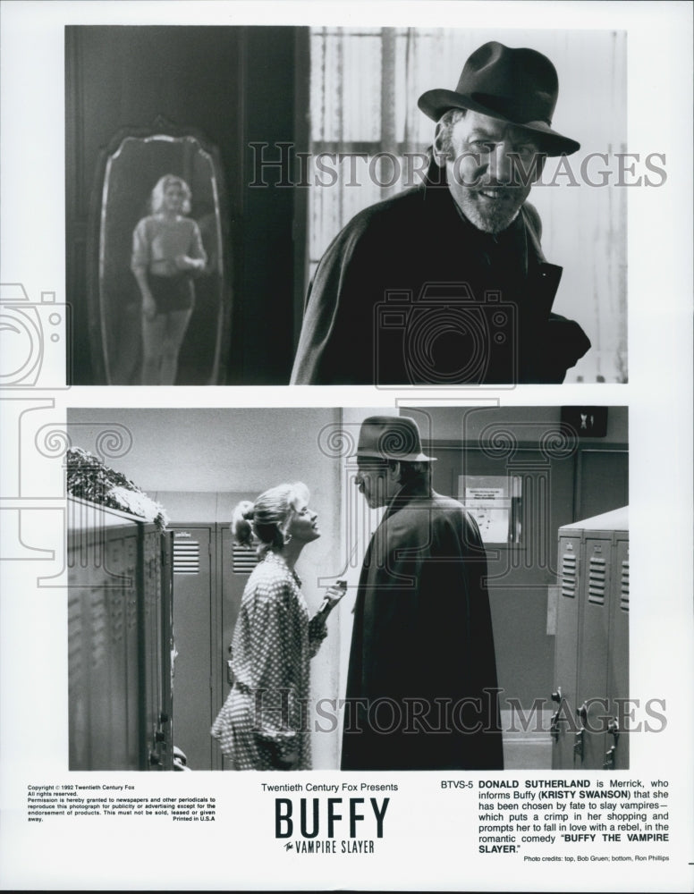 1992 Press Photo Donald Sutherland Kristy Swanson in "Buffy the Vampire Slayer" - Historic Images