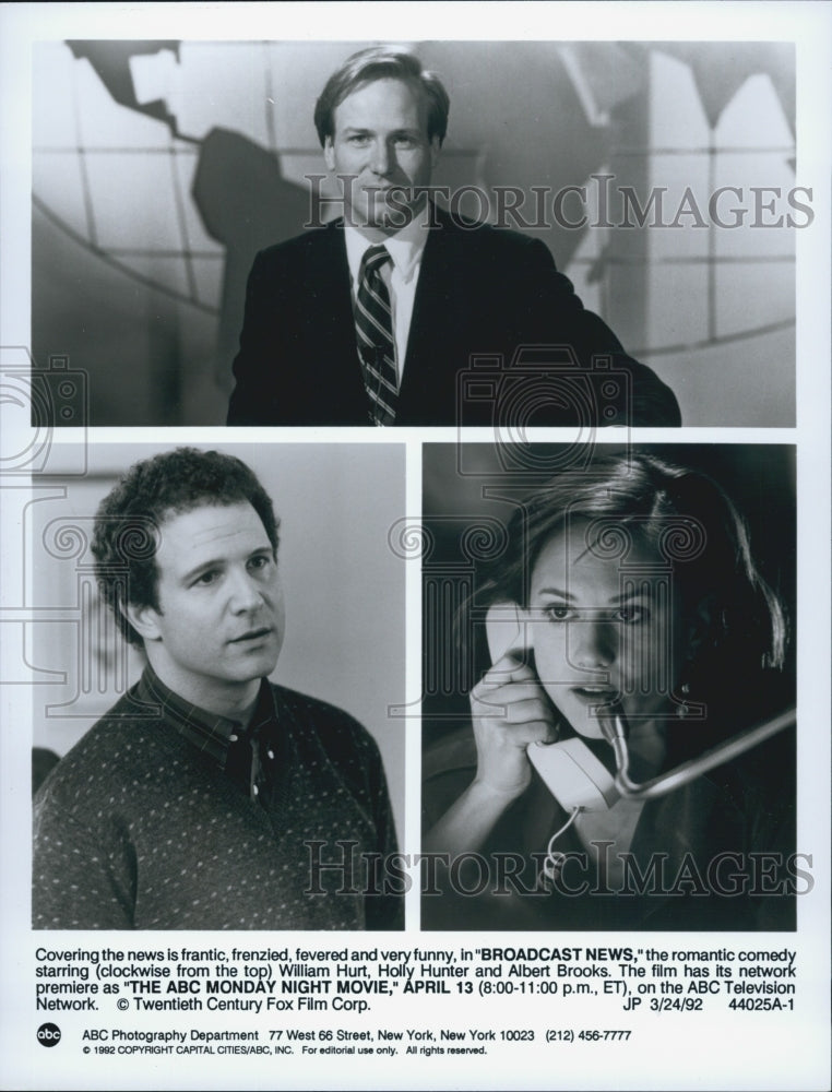 1992 Press Photo  "Broadcast News" William Hurt, Holly Hunter,Albert Brooks - Historic Images