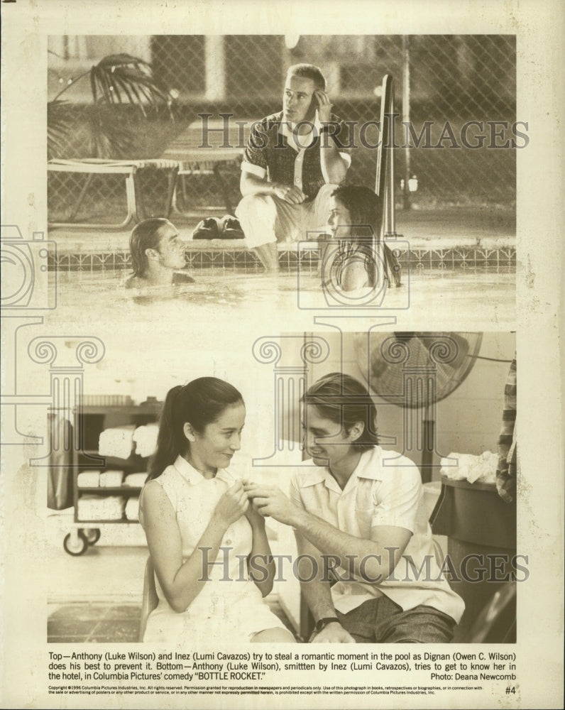 1996 Press Photo Lumi Cavazos Owen and Luke Wilson in "Bottle Rocket" - Historic Images