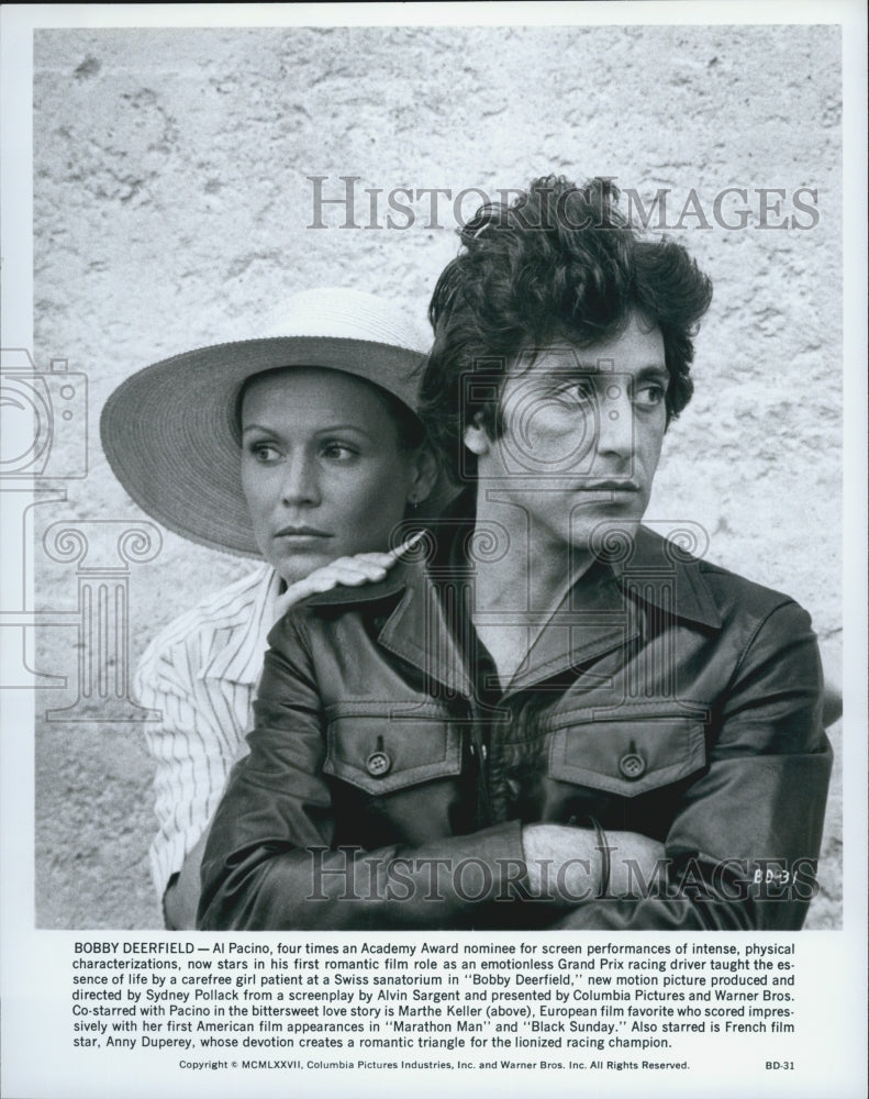 1977 Press Photo Al Pacino, Marthe Keller "Bobby Deerfield" - Historic Images