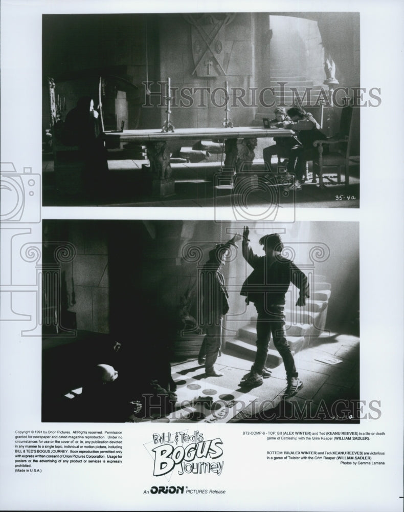 1991 Press Photo Alex Winter Keanu Reeves in &quot;Bill &amp; Ted&#39;s Bogus Journey&quot; - Historic Images