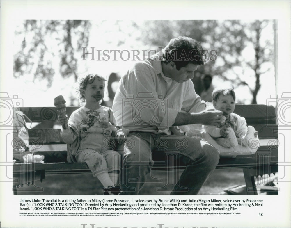 1990 Press Photo John Travolta and Lorne Sussman in "Look Who's Talking Too" - Historic Images