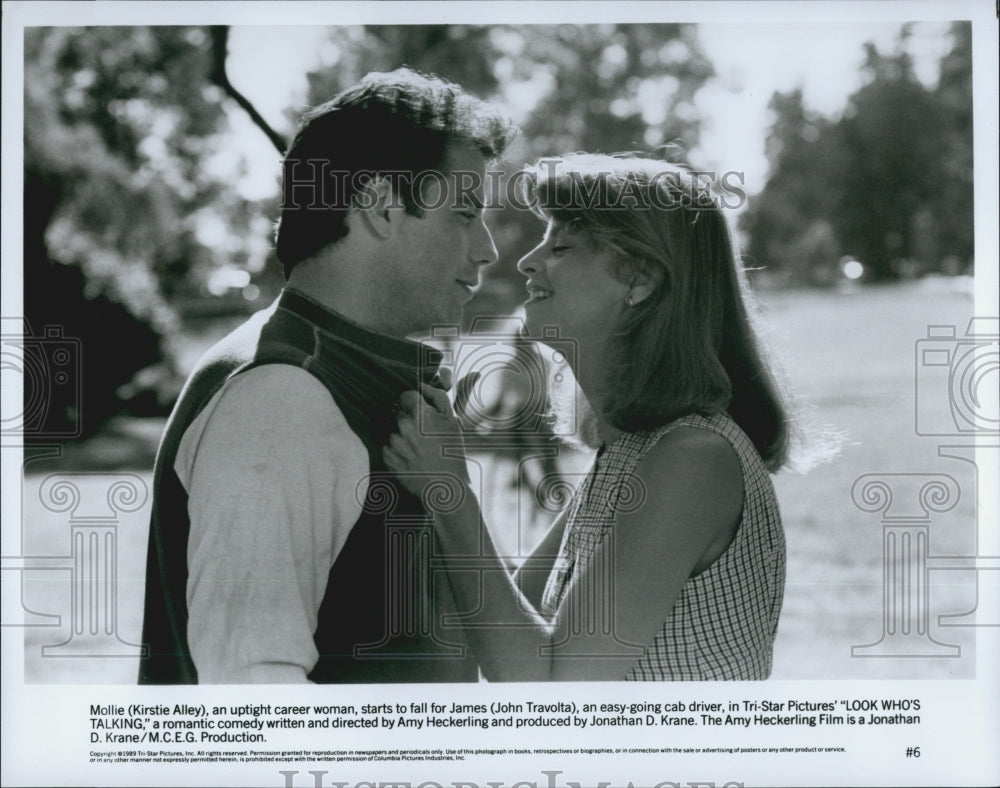 1989 Press Photo Kirstie Alley And John Travolta Star In &quot;Look Who&#39;s Talking&quot; - Historic Images