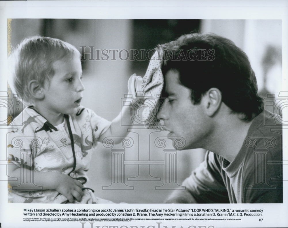 1989 Press Photo Jason Schaller And John Travolta Star In "Look Who's Talking" - Historic Images