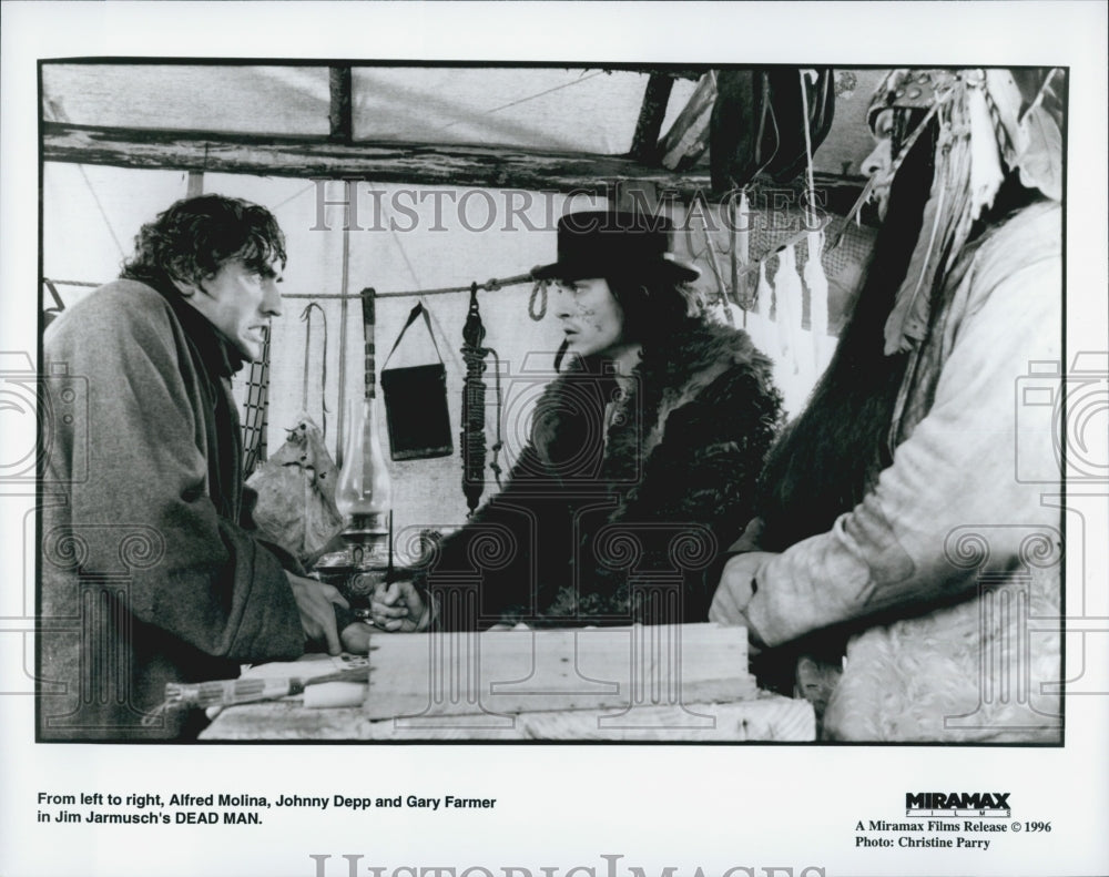 1996 Press Photo Johnny Depp,Alfred Molina,Gary Farmer   in "Dead Man" - Historic Images