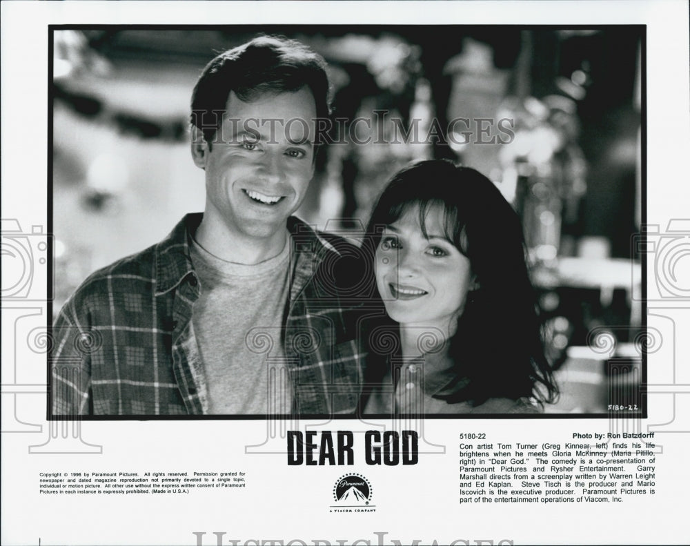 1996 Press Photo Greg Kinnear and Maria Pitillo Star in "Dear God" - Historic Images