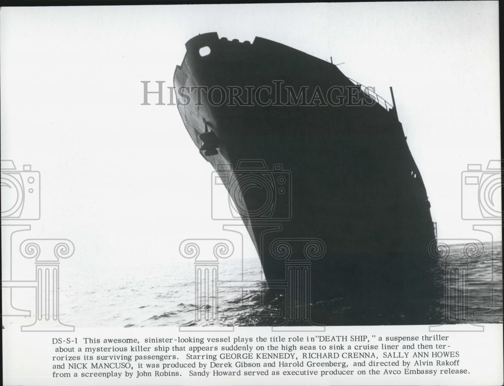 1980 Press Photo Sinister-looking vessel that plays title role in "Death Ship" - Historic Images
