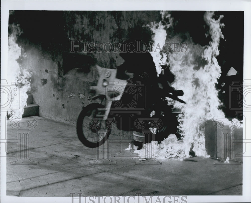 Press Photo Man on Motorcycle - Historic Images