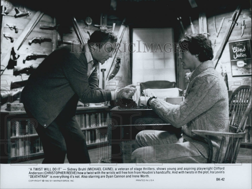 1982 Press Photo Michael Caine and Christopher Reeve in "Deathtrap" - Historic Images