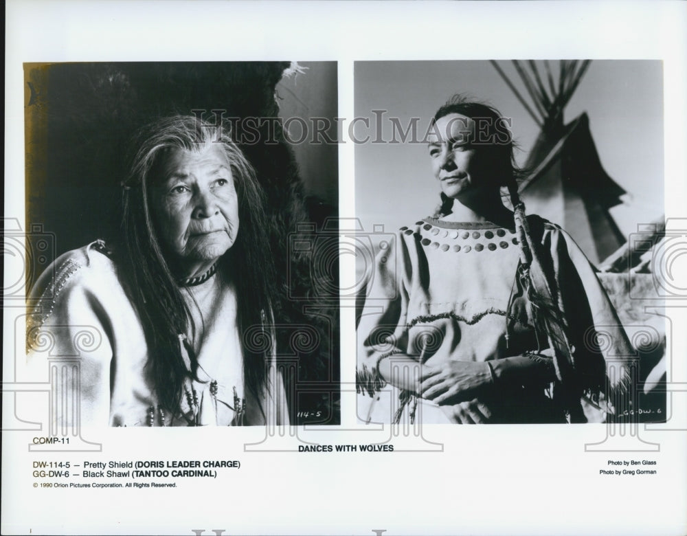 1990 Press Photo Doris Leader Charge and Tantoo Cardinal in &quot;Dances With Wolves&quot; - Historic Images