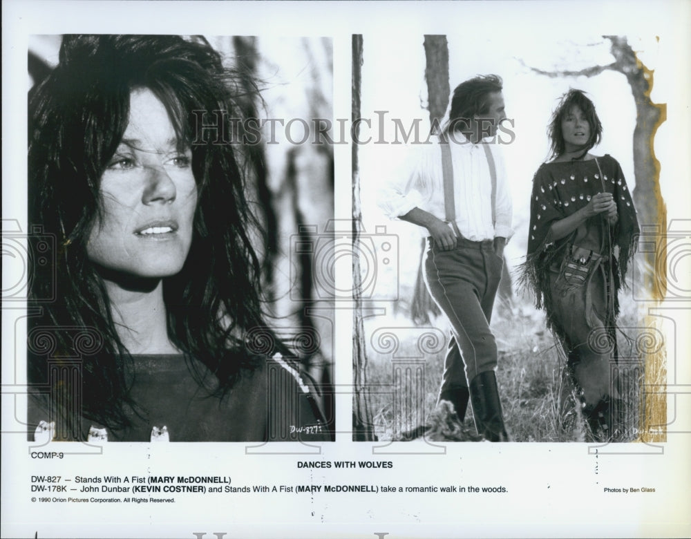 1990 Press Photo Mary McDonnell and Kevin Costner in "Dances With Wolves" - Historic Images