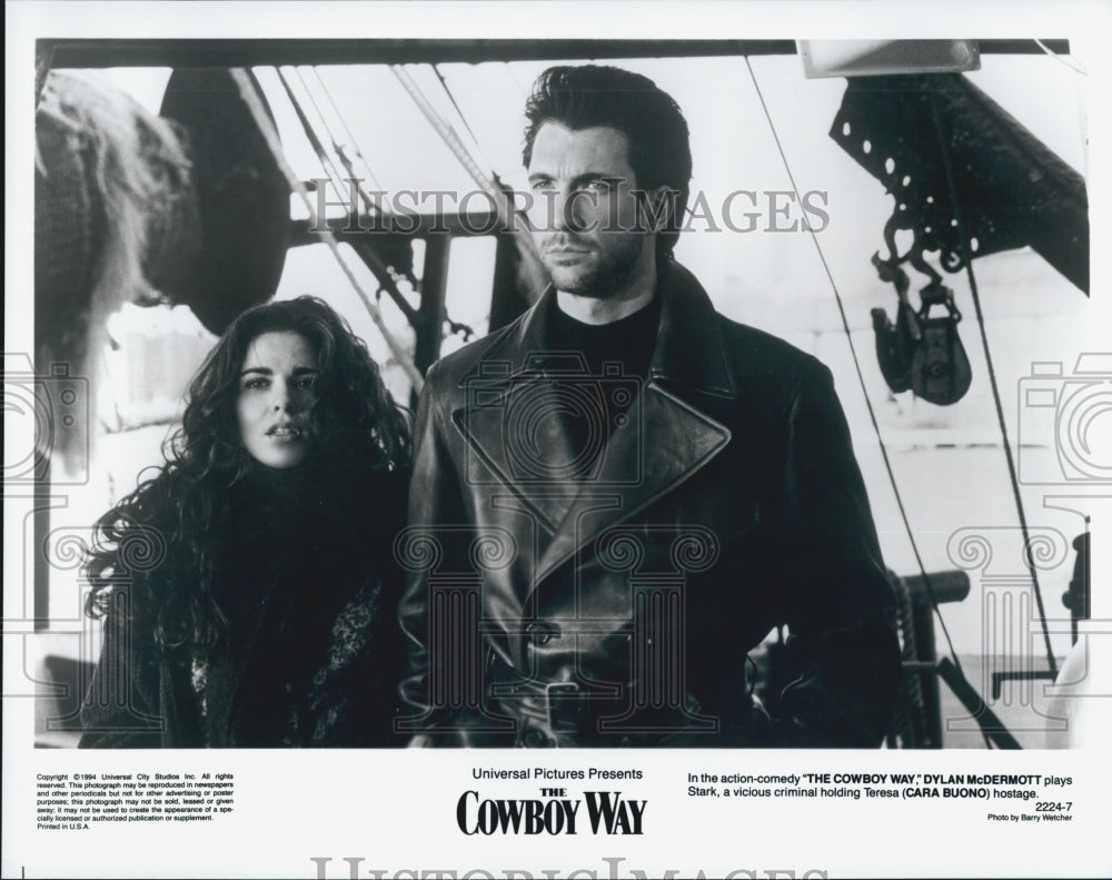 1994 Press Photo &quot;The Cowboy Way&quot; Dylan McDermott, Cara Bruno - Historic Images