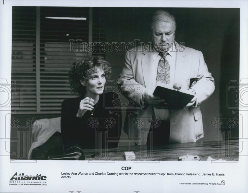 1987 Press Photo Lesley Ann Warren and Charles Durning in James B. Harris' "Cop" - Historic Images