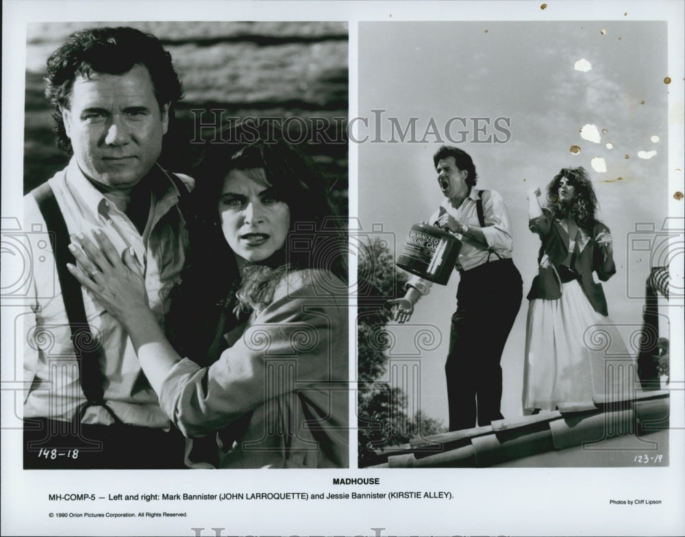 1990 Press Photo John Larroquette And Kirstie Alley In Movie &quot;Madhouse&quot; - Historic Images