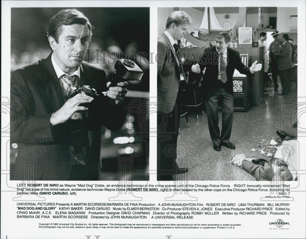 1993 Press Photo Actors Robert De Niro And David Caruso In "Mad Dog And Glory" - Historic Images
