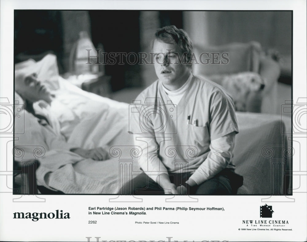 1999 Press Photo Jason Robards and Philip Seymour Hoffman in "Magnolia" - Historic Images