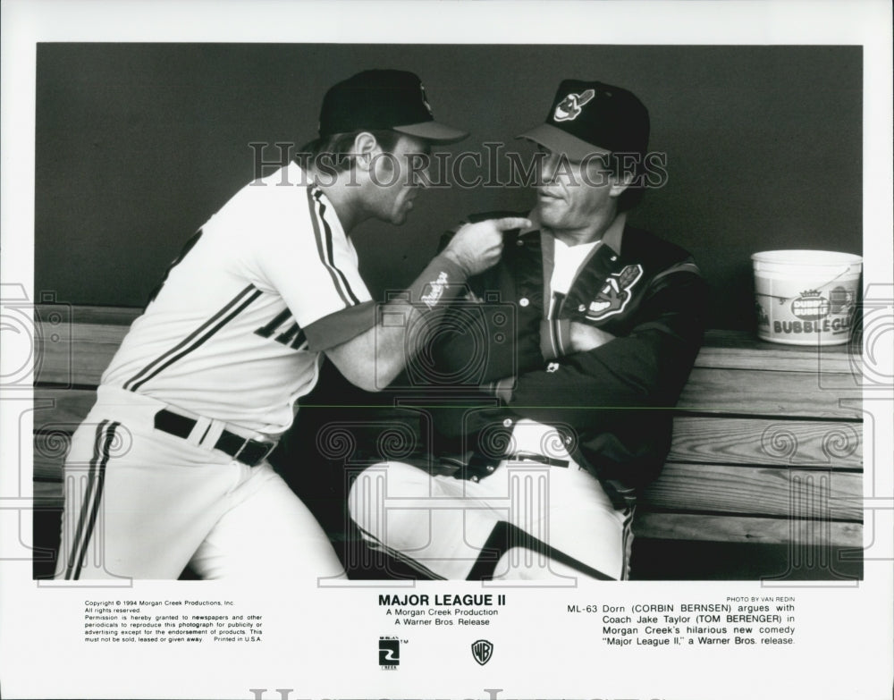 1994 Press Photo Actor Corbin Bernsen, Tom Berenger in "Major League II" Film - Historic Images