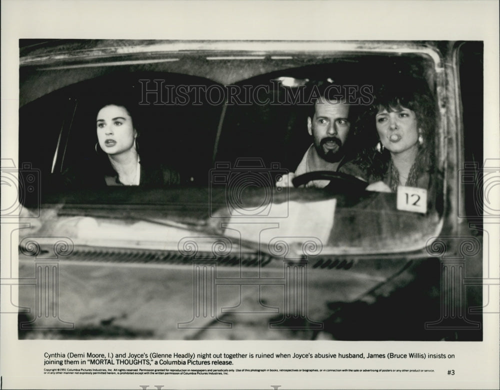 1991 Press Photo Demi Moore, Glenne Headly Bruce Willis in &quot;Mortal Thoughts&quot; - Historic Images