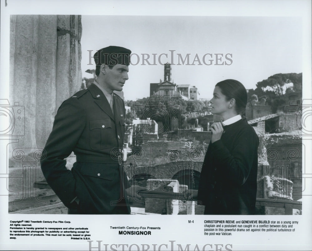 1982 Press Photo Christopher Reeve and Genevieve Bujold in "Monsignor" - Historic Images