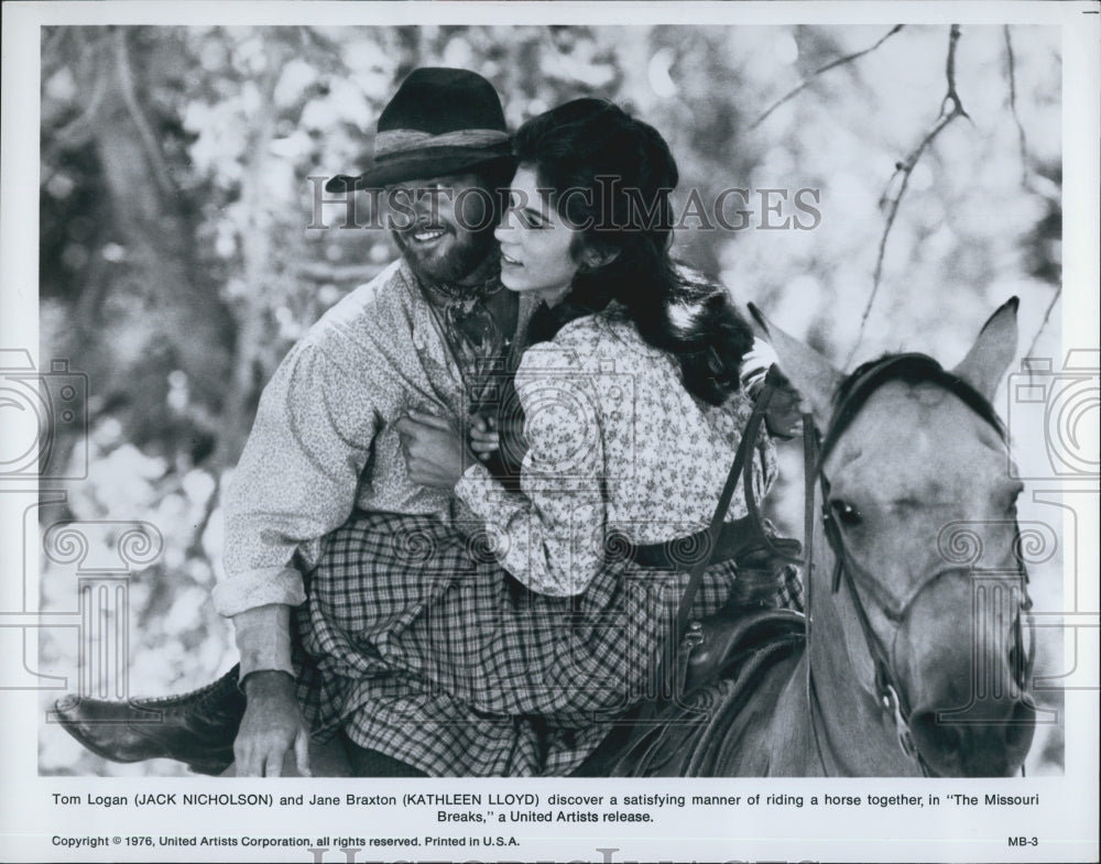 1976 Press Photo Jack Nicholson and Kathleen Lloyd in &quot;The Missouri Breaks&quot; - Historic Images