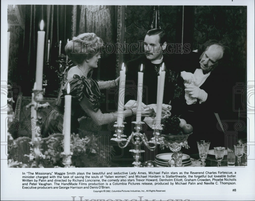 1982 Press Photo Maggie Smith, Michael Palin &quot;The Missionary&quot; - Historic Images