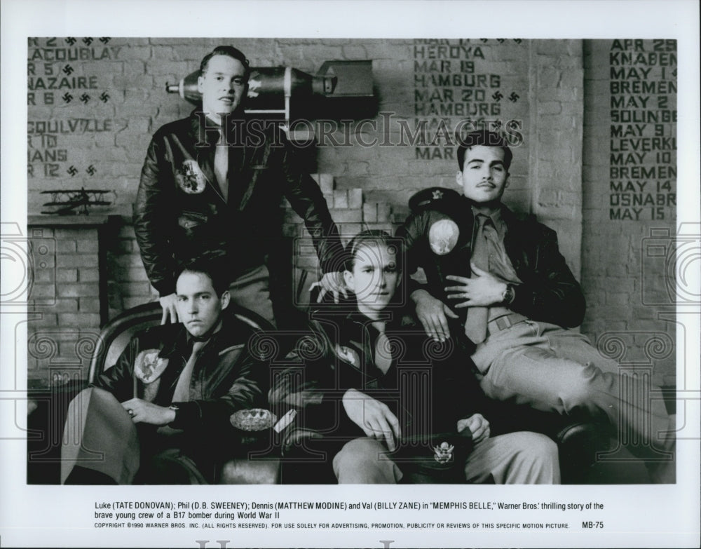 1990 Press Photo T. Donovan, D. Sweeney, M. Modine, B. Zane &quot;Memphis Belle&quot; - Historic Images