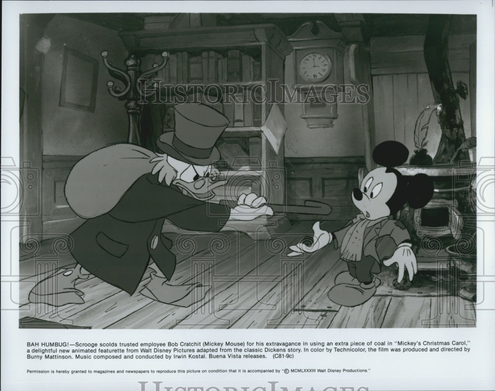 1983 Press Photo &quot;Mickey&#39;s Christmas Carol&quot; Mickey Mouse and Scrooge - Historic Images