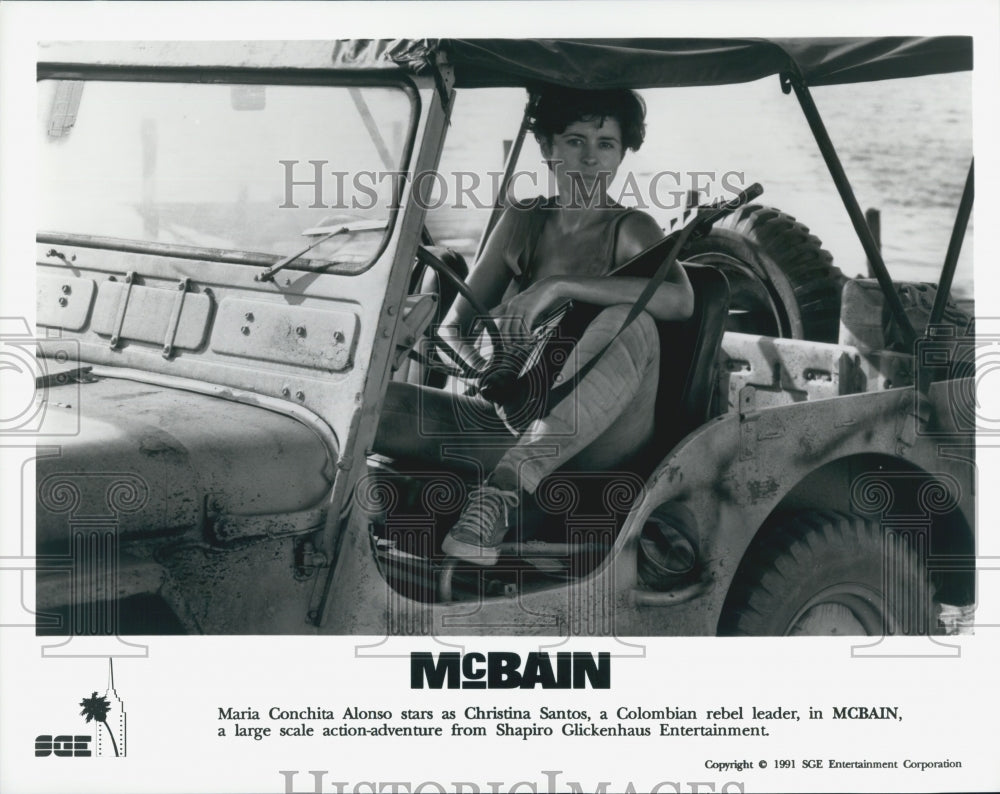 1991 Press Photo Actress Maria Conchita Alonso Starring In Action Film "McBain" - Historic Images