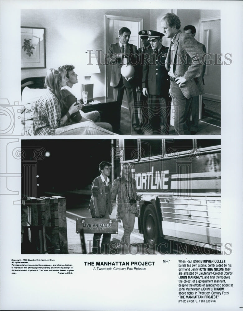 1986 Press Photo John Lithgow and Christopher Collett in &quot;The Manhattan Project&quot; - Historic Images