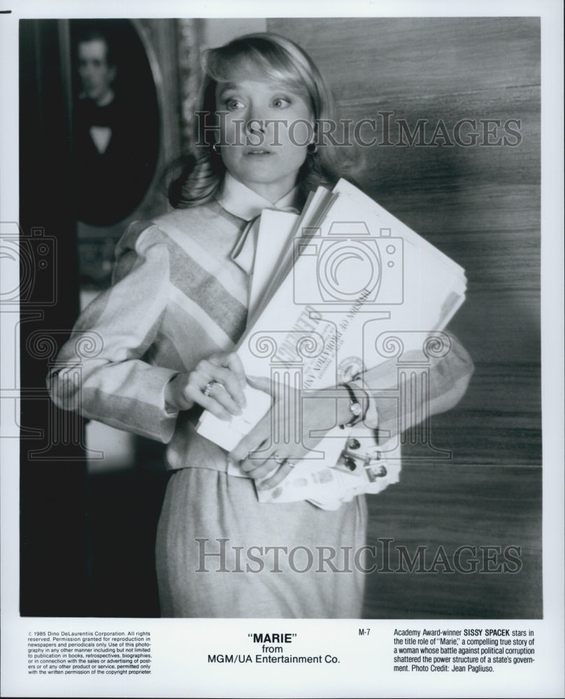 1985 Press Photo Sissy Spacek in "Marie" - Historic Images