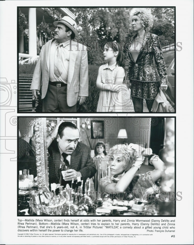1996 Press Photo  "Matilda" Danny DeVito,Rhea Perlman,Mara Wilson - Historic Images