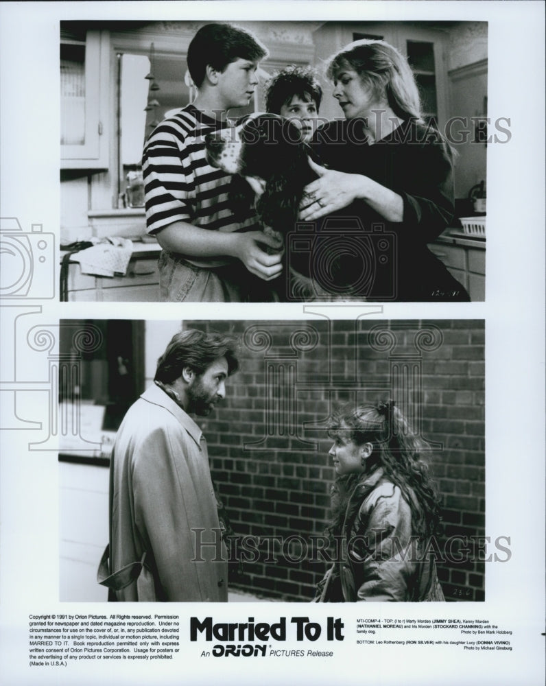 1991 Press Photo Jimmy Shea, Nathaniel Moreau, Ron Silver in "Married To It" - Historic Images